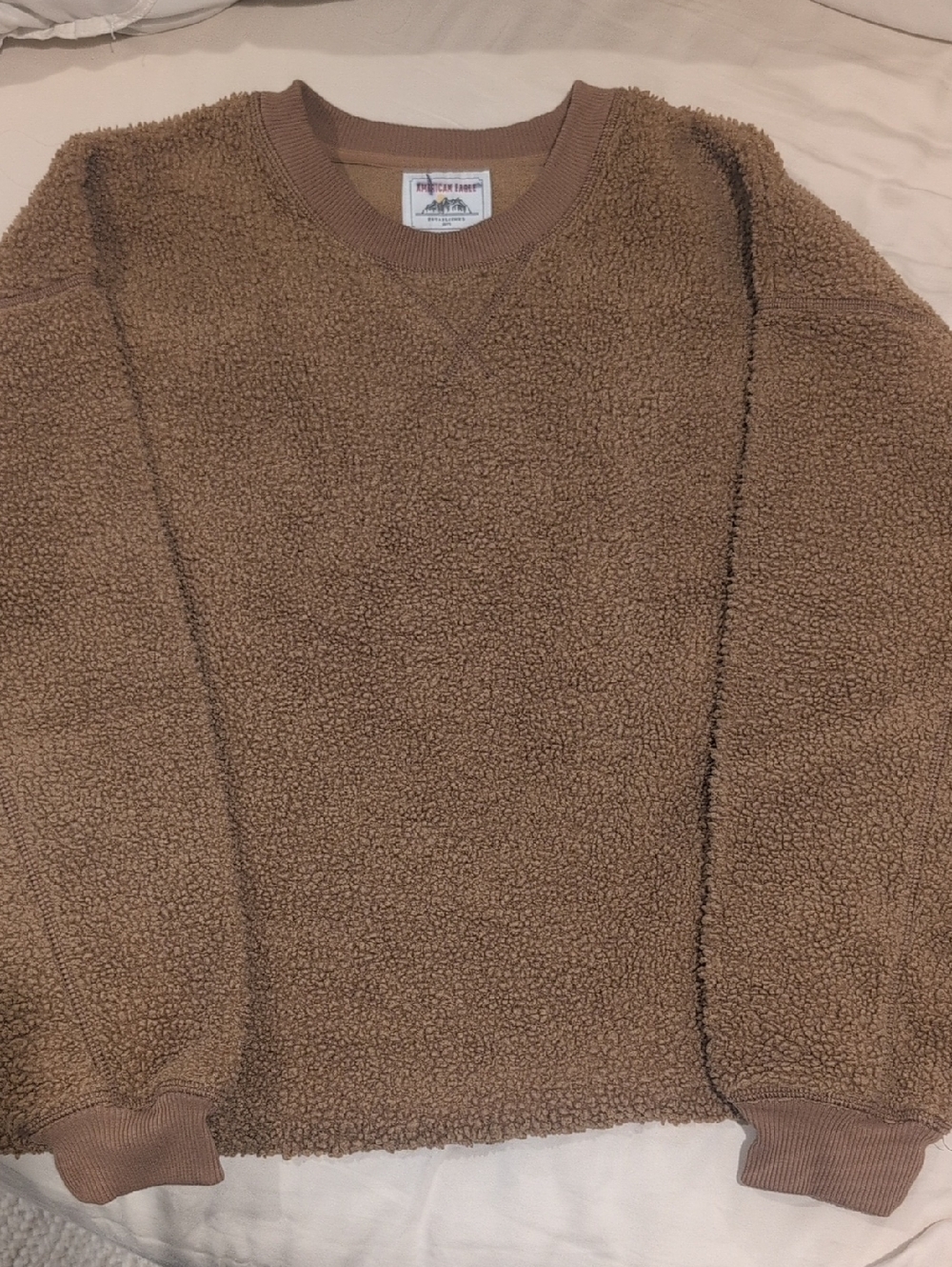 American Eagle Outfitters Brown Sherpa Crewneck Sweater - Women